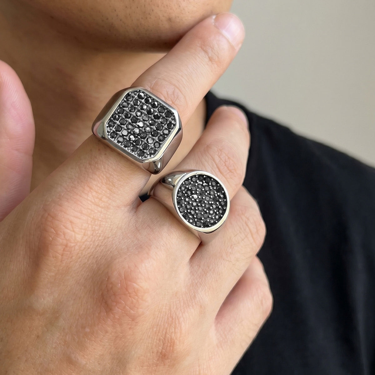 Stainless Steel Ring With Gray Zircon – Nightclub Hip Hop Hiphop