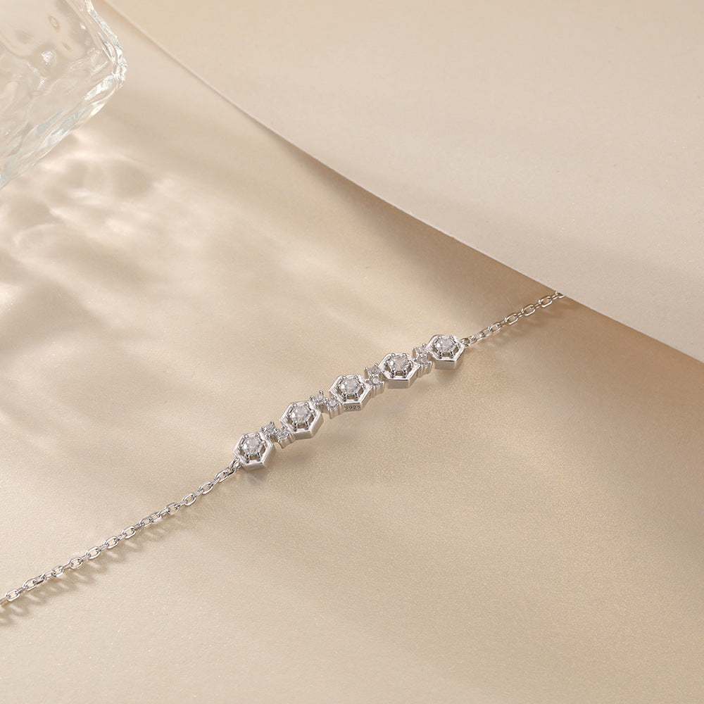 Round Zircon Honeycomb Sterling Silver Bracelet