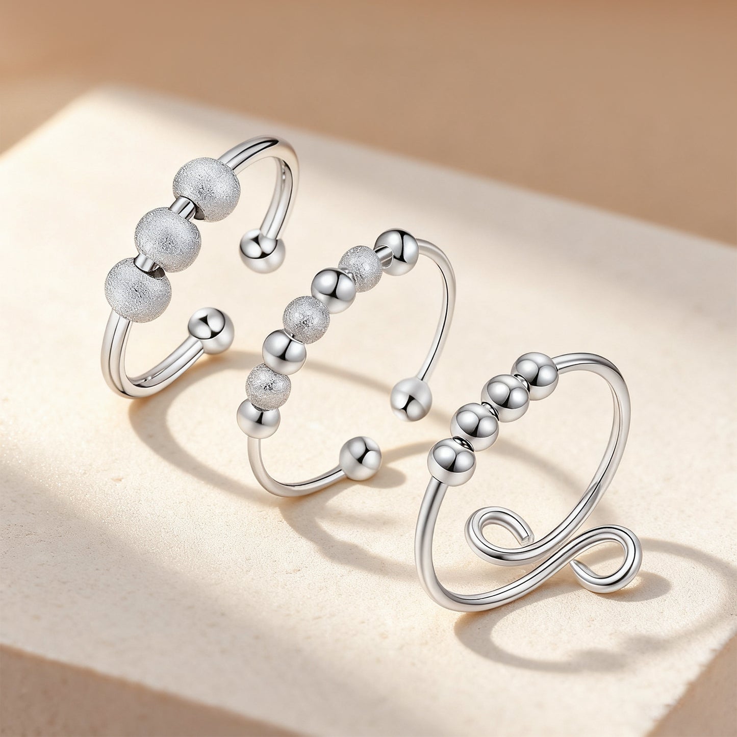 Planderful Rotatable Bead Ring For Anxiety Relief Adjustable Unisex Jewelry Calming Accessory For Men Women