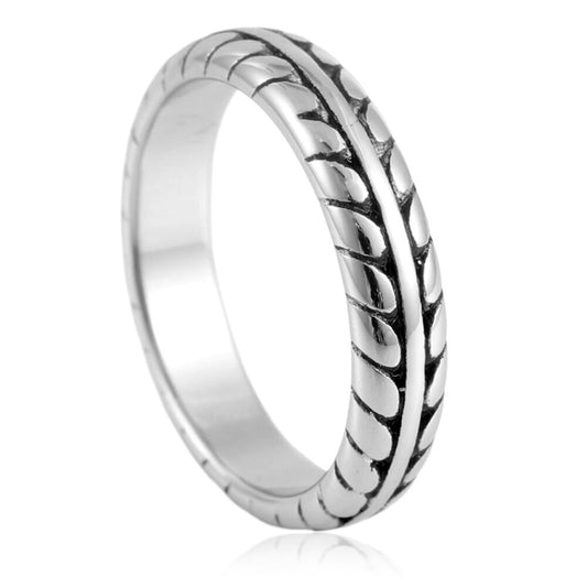 Titanium Steel Woven Twist Ring for Men - Retro Trendy Wheat Ear Design in Stainless Steel