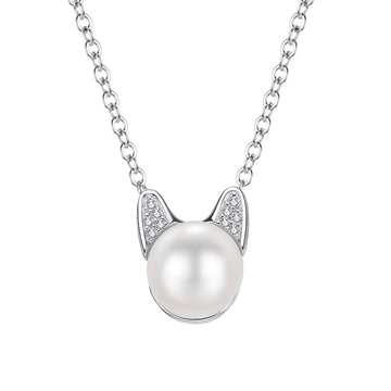 Cat freshwater pearl necklace 925 sterling silver niche design pendant New Chinese Mori collarbone chain