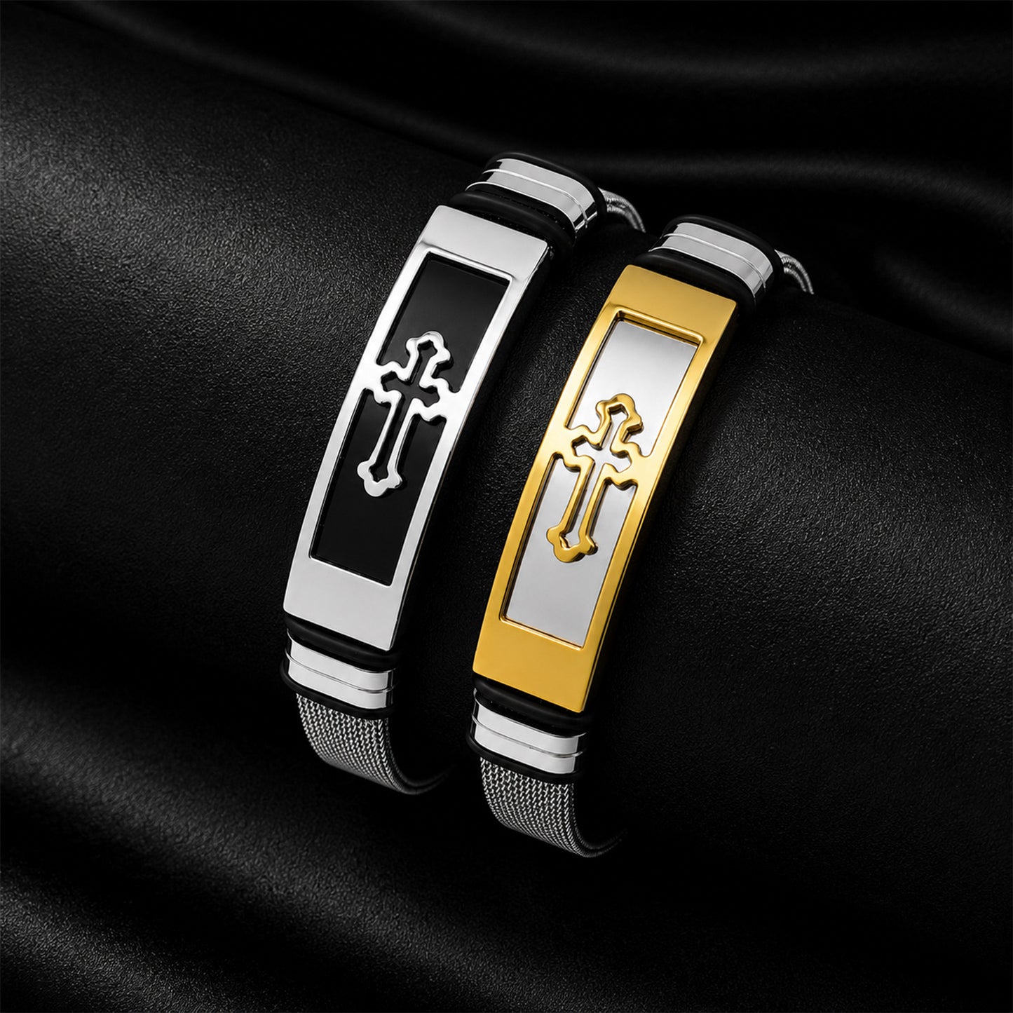 Planderful Mens Cross Mesh Belt Bracelet Stainless Steel Street Style Durable Accessory