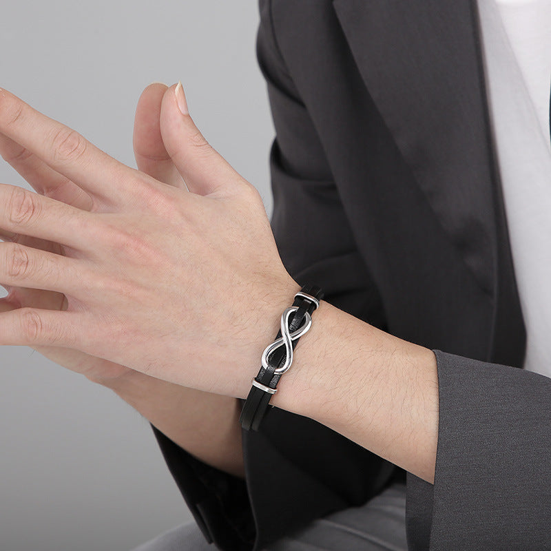 Planderful Leather Bracelet For Men Punk Woven 8 Shape