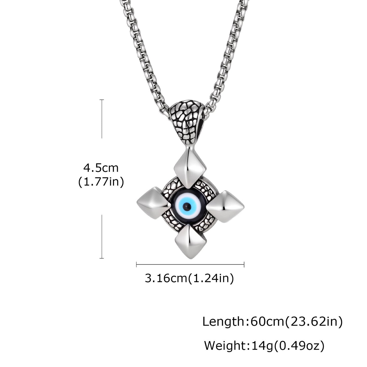 Stainless Steel Devil's Eye Cross Male Wave Pendant Necklace
