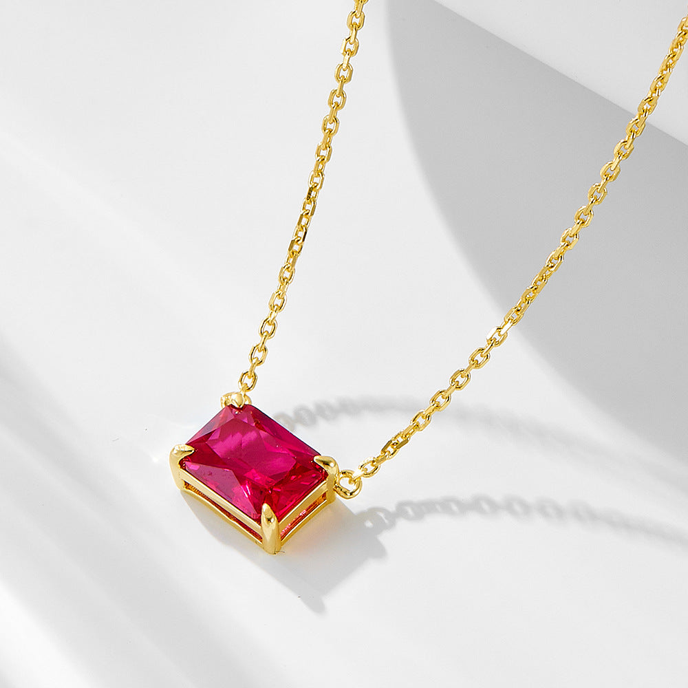 Style Rectangular Zircon Pendant Sterling Silver Necklace High-End Sense