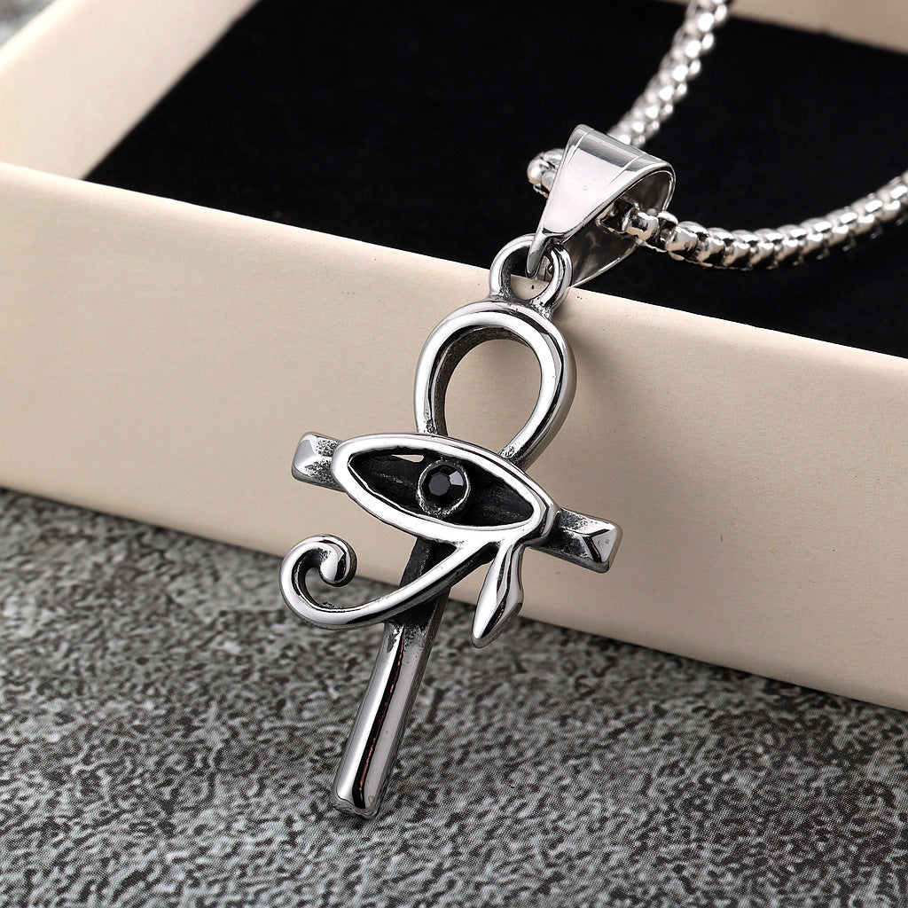 Vintage Eye of Horus Egyptian Stainless Steel Men's Pendant Necklace
