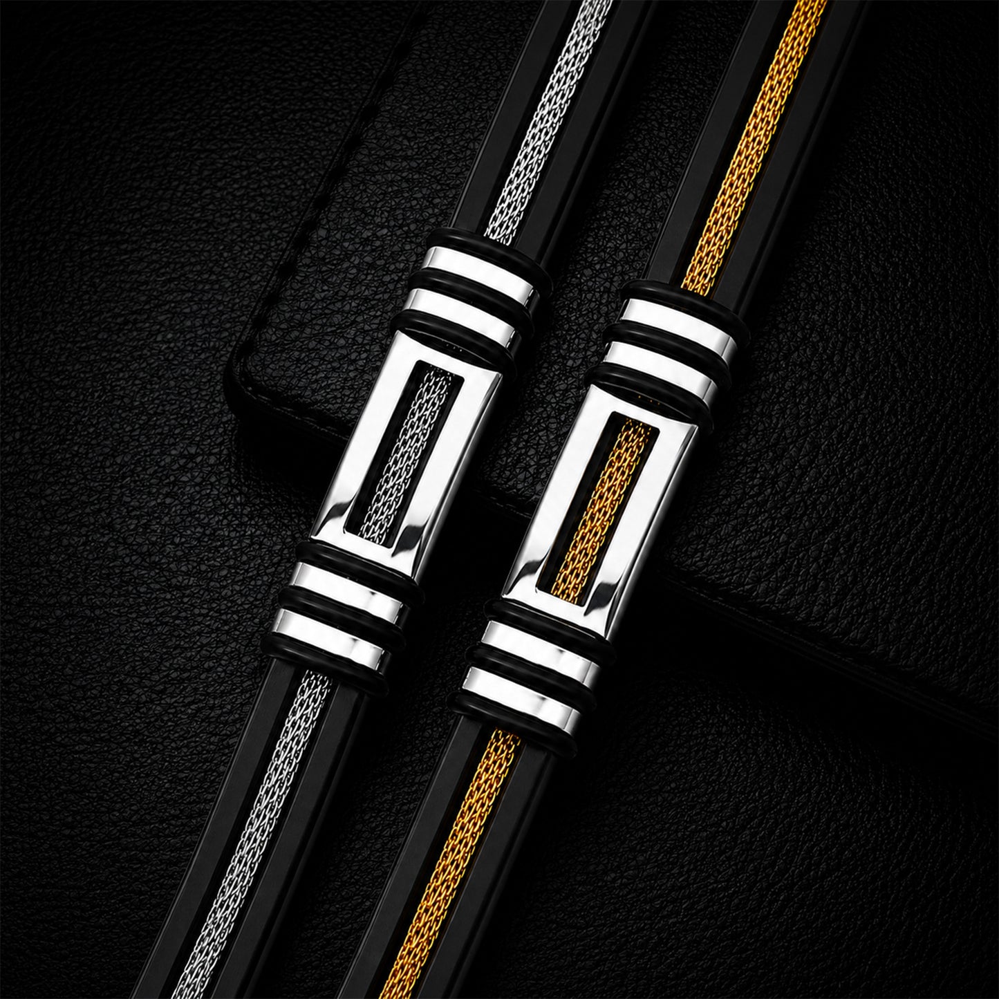 Planderful Stainless Steel Chain Leather Bracelet For Men Durable Weave Trendy European American Unisex Jewelry
