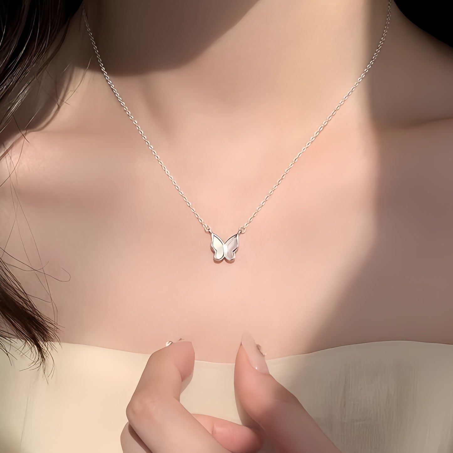 Sterling Silver Butterfly Necklace MOP Womens Planderful