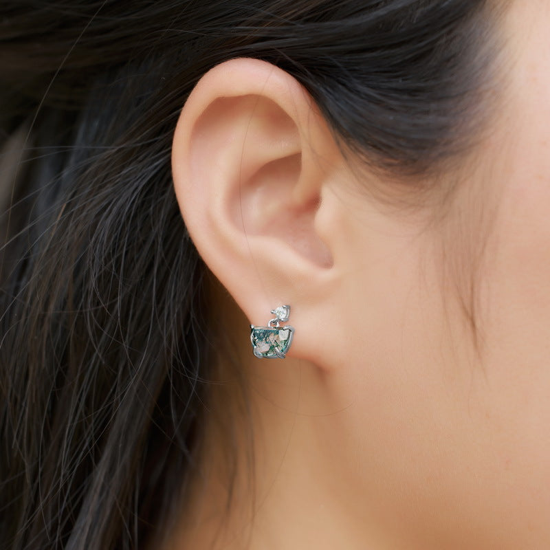 Planderful Jewelry Green Moss Agate Earrings Sterling Silver