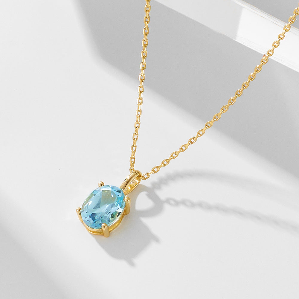 Sky Blue Topaz Sterling Silver Necklace Japan And Korea And Versatile Sense Natural