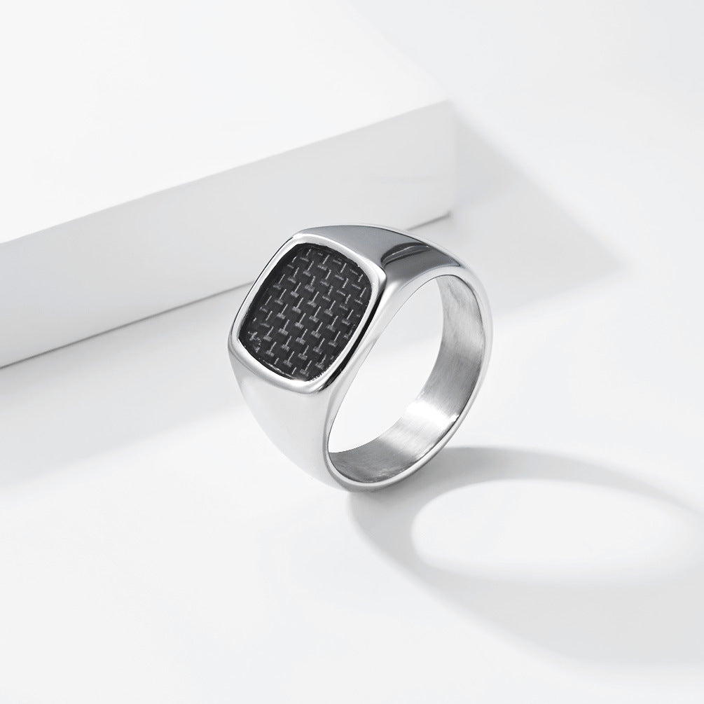 Planderful Titanium Steel Inlaid Carbon Fiber Ring For Men Unisex Everyday Genie Durable Non Fade Streetwear Statement