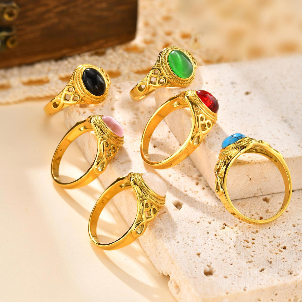 Ladies Stainless Steel Natural Stone Opal Oval Casting Ring –