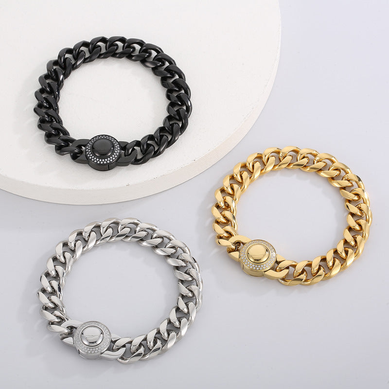 Bracelet Of The – Cnc Zircon Cuban Chain Titanium Steel Men's