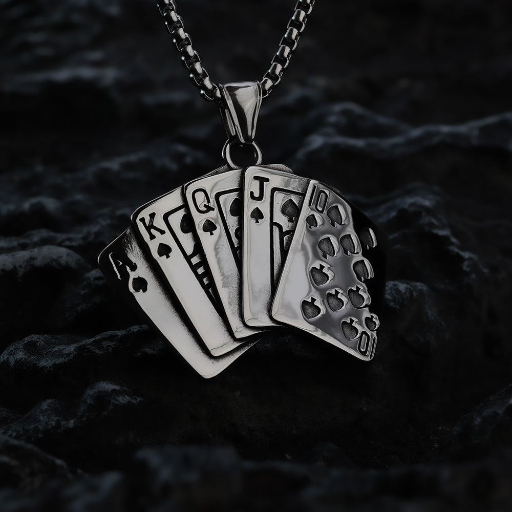 European And American Retro Stainless Steel Men's Pendant Personalized Poker Flush Necklace