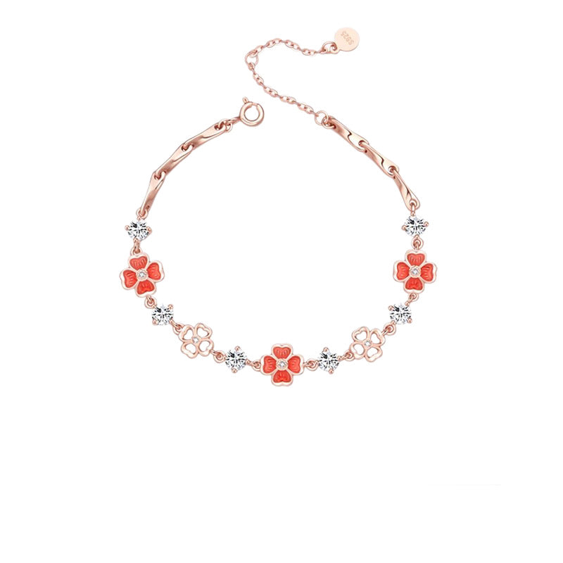 Planderful 925 Sterling Silver Girl Heart Enamel Four Leaf Clover Zircon Bracelet For Girls Versatile Light Luxury Gift