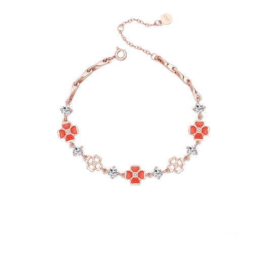 Planderful 925 Sterling Silver Girl Heart Enamel Four Leaf Clover Zircon Bracelet For Girls Versatile Light Luxury Gift