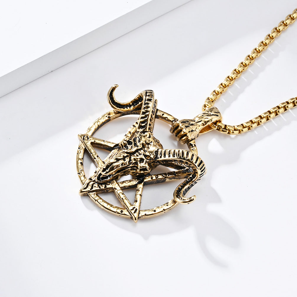 Planderful Pentagram Necklace For Hip Hop Fans Dark Retro Satan Goat Charm Stainless Steel