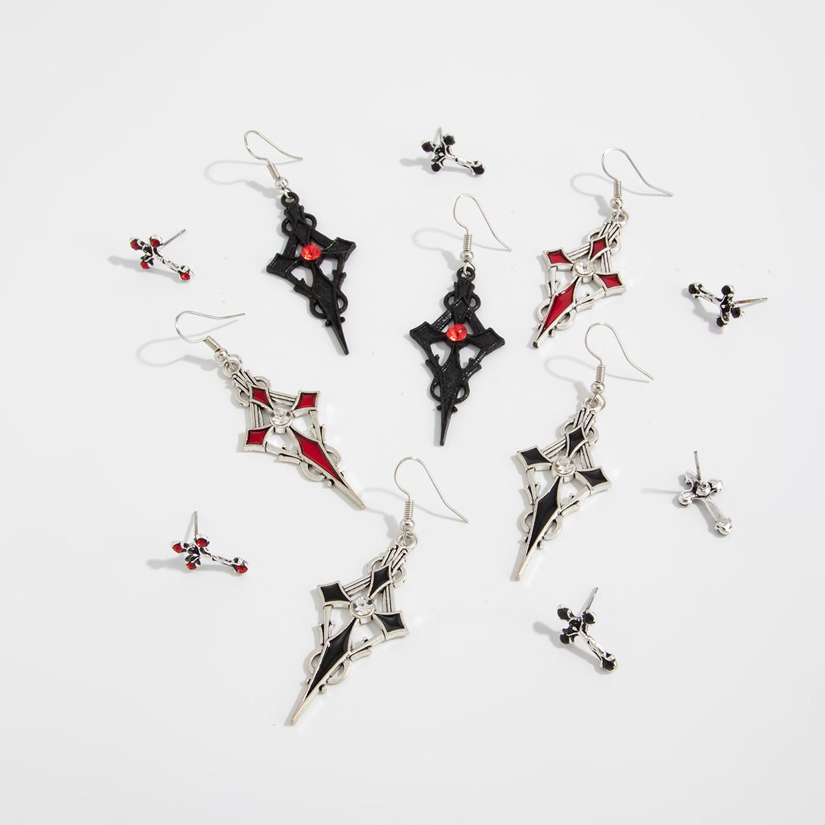 Planderful Gothic Halloween Earrings Set Spider Web Bat Blood Cross With Roses For Women Vienna Verve