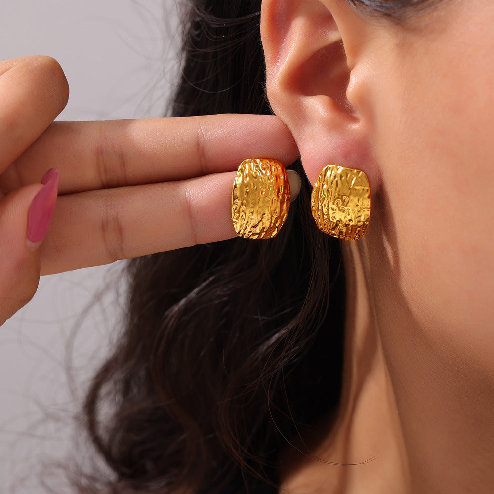 Geometric Irregular Texture Design Gold-Plated Stud Earrings