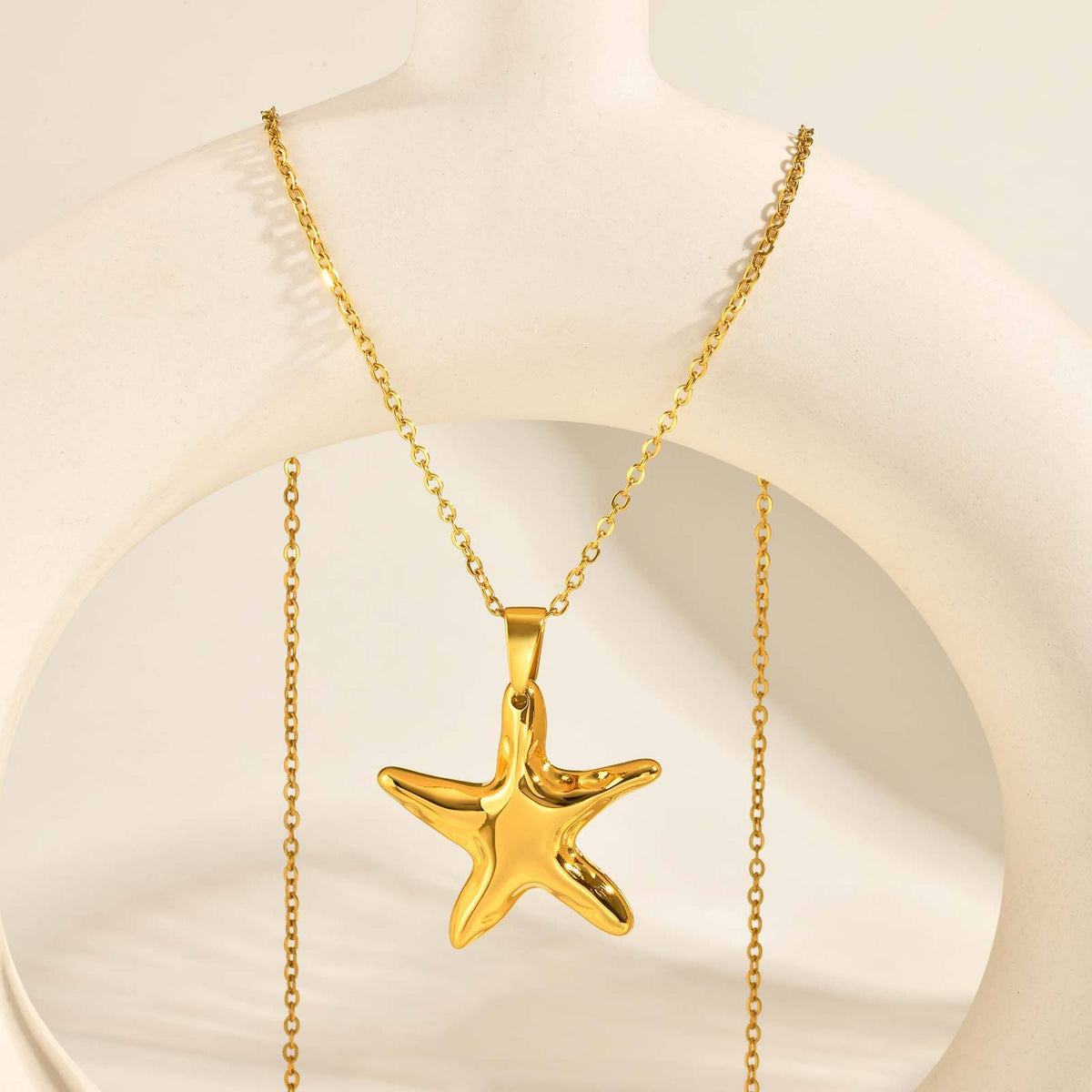 Ocean Wind Stainless Steel Gold Plated Starfish Pendant Necklace Seaside Holiday