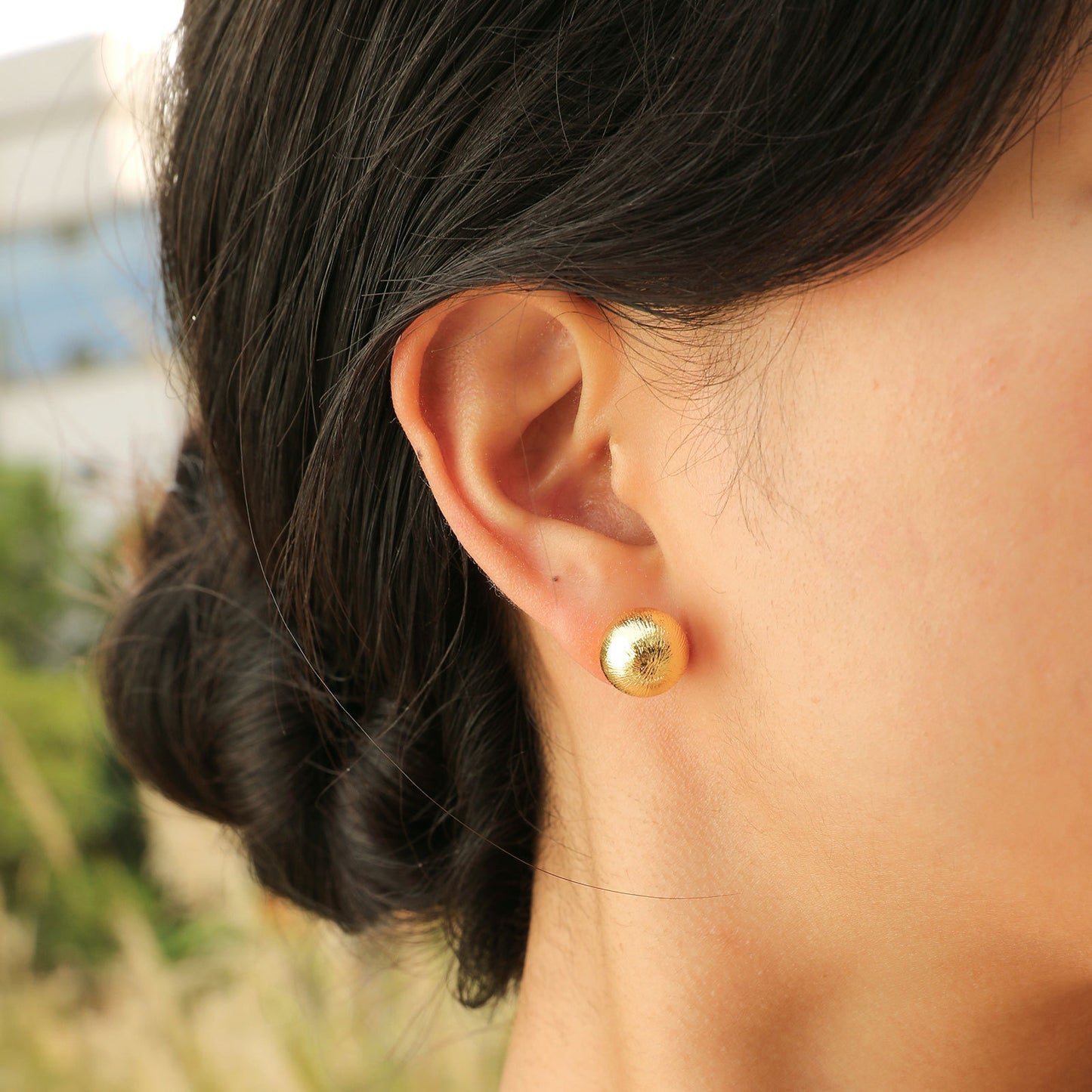 Round Ball Stud Earrings 18K Gold Women's Fashion Jewelry