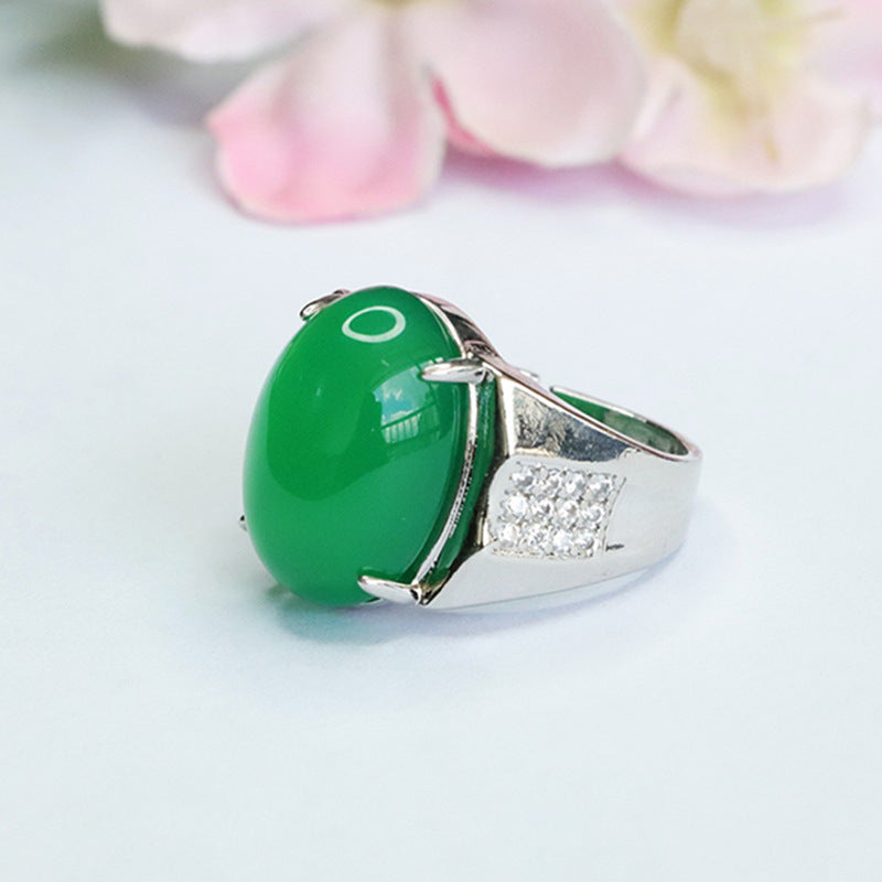 Chalcedony Gemstone Sterling Silver Adjustable Finger Ring