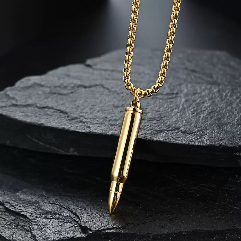 Planderful Personalized Bullet Pendant Necklace Titanium Steel For Men Retirement Commemorative Gift