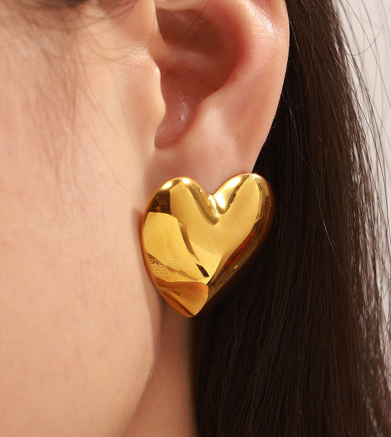 Elegant Love Shape Gold-Plated Stud Earrings crafted from Titanium Steel