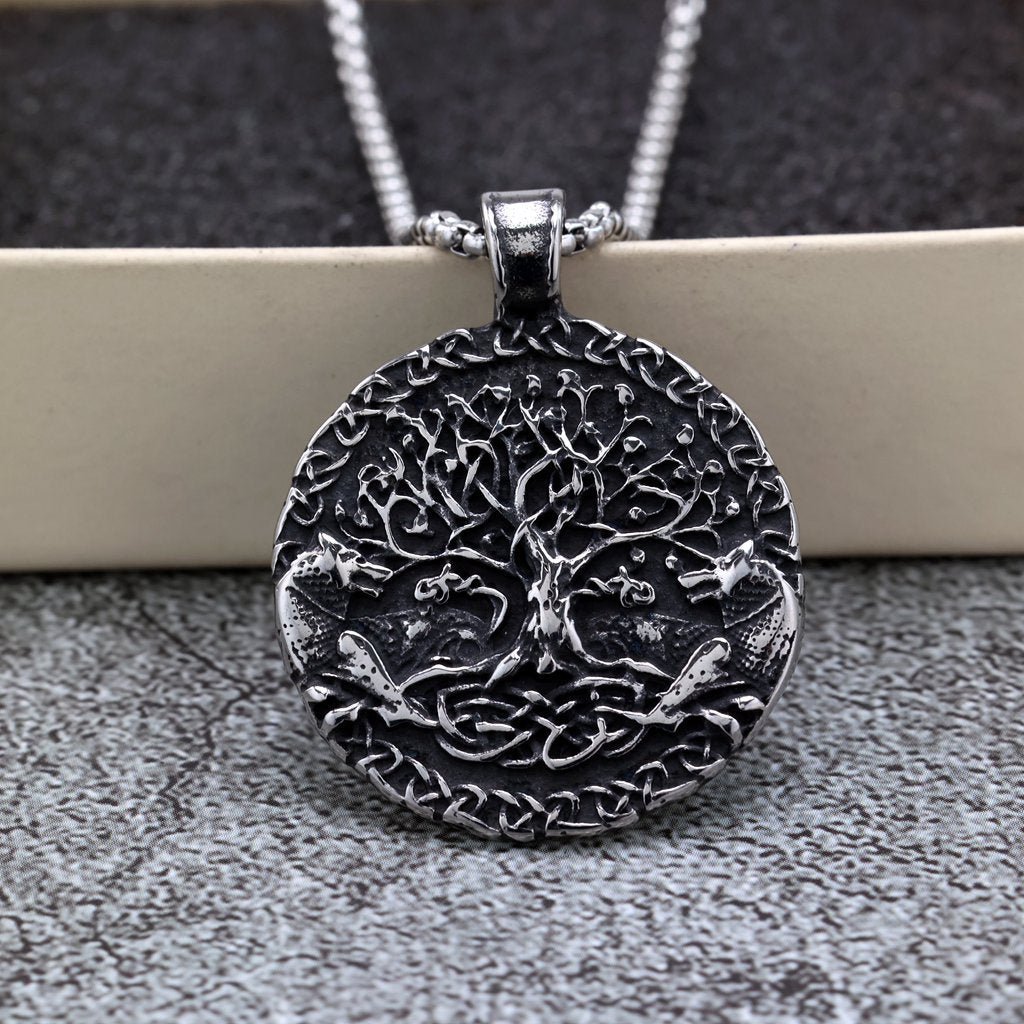 Planderful Viking Tree Of Life Pendant Necklace Stainless Steel Double Sided For Men And Women