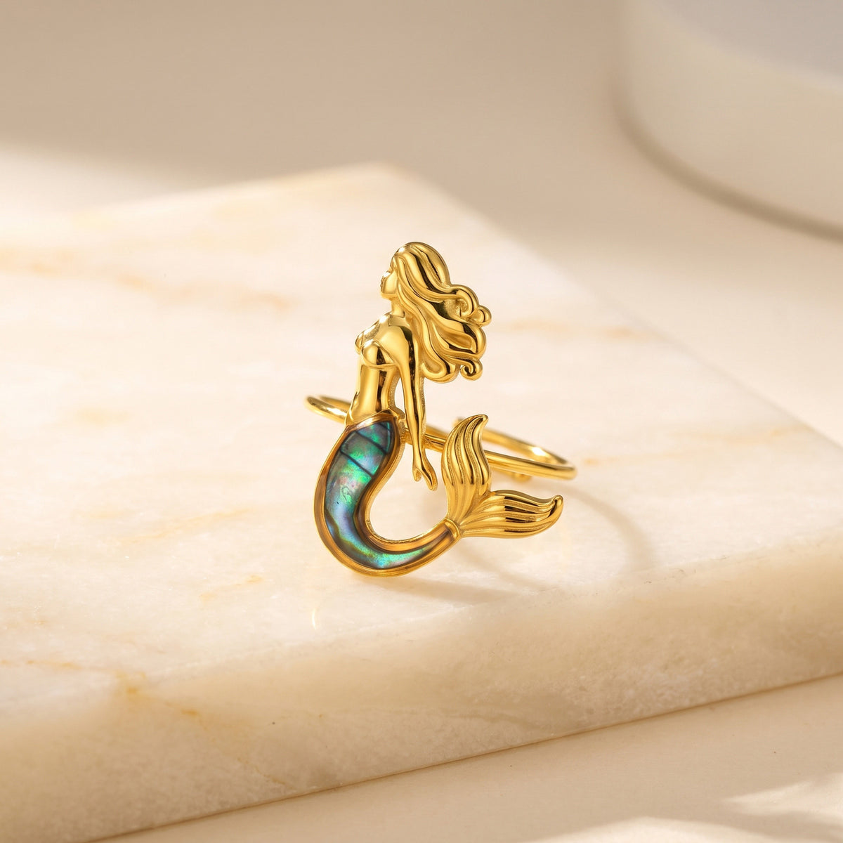 Hot-Selling Special-Shaped White Shell Stainless Steel Ring Design Leaf Opening