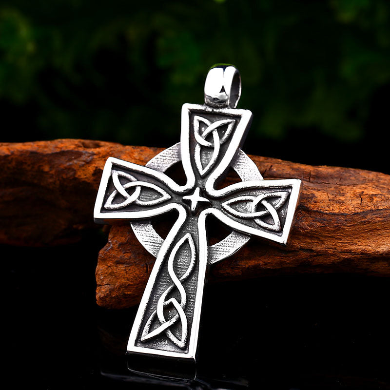 Celtic-Inspired Stainless Steel Cross Pendant for Men - Retro European and American Trade Jewelry