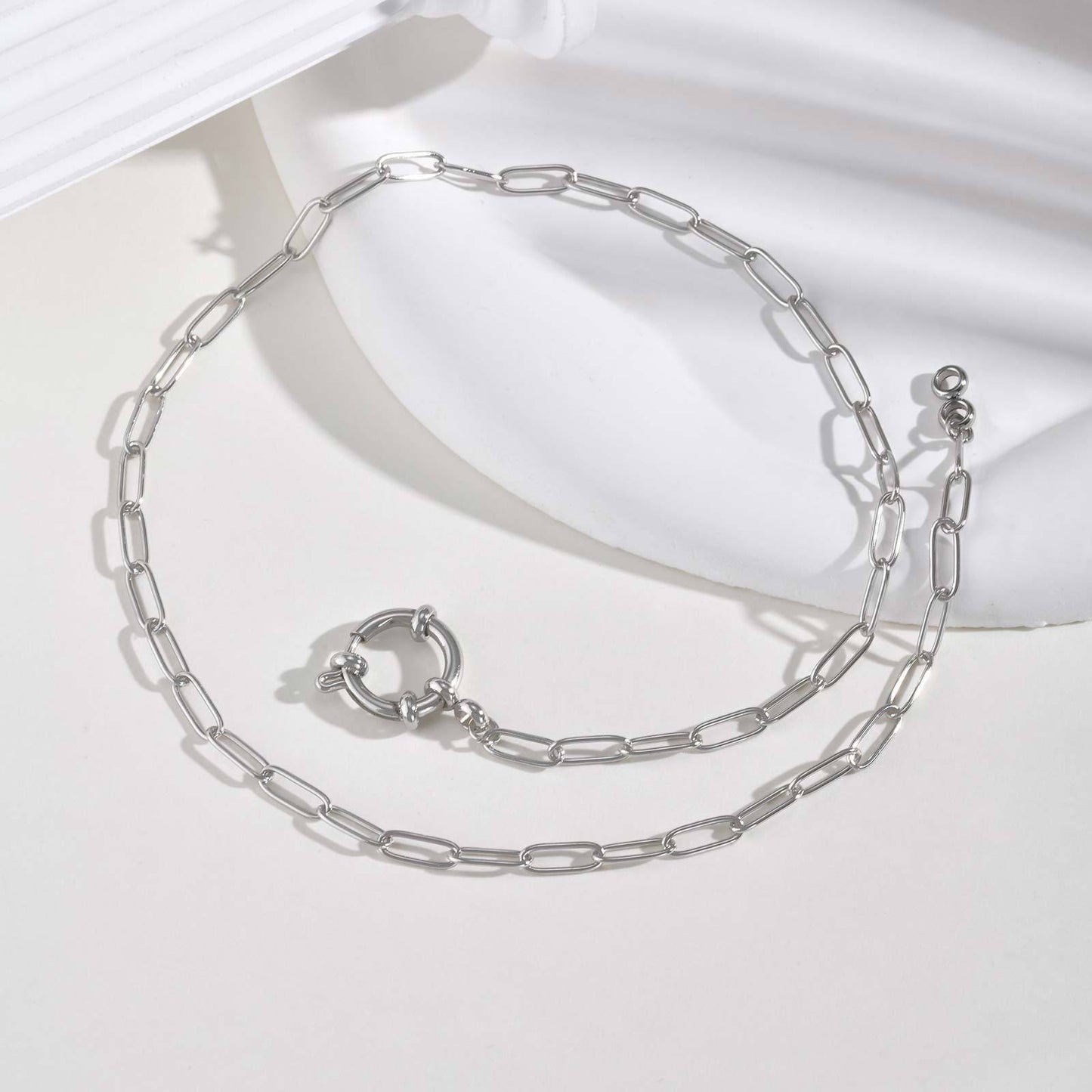 Stainless Steel Rectangle Chain Bubble Buckle Necklace Gold
