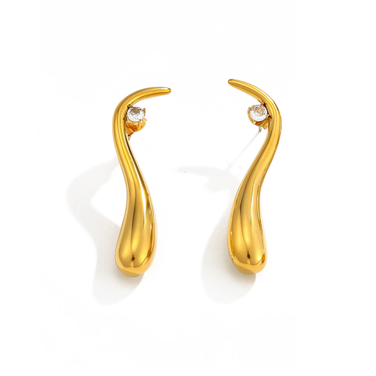 Planderful Vienna Verve Stainless Steel Water Drop Ear Clips Zircon C Shape Non Piercing For Women