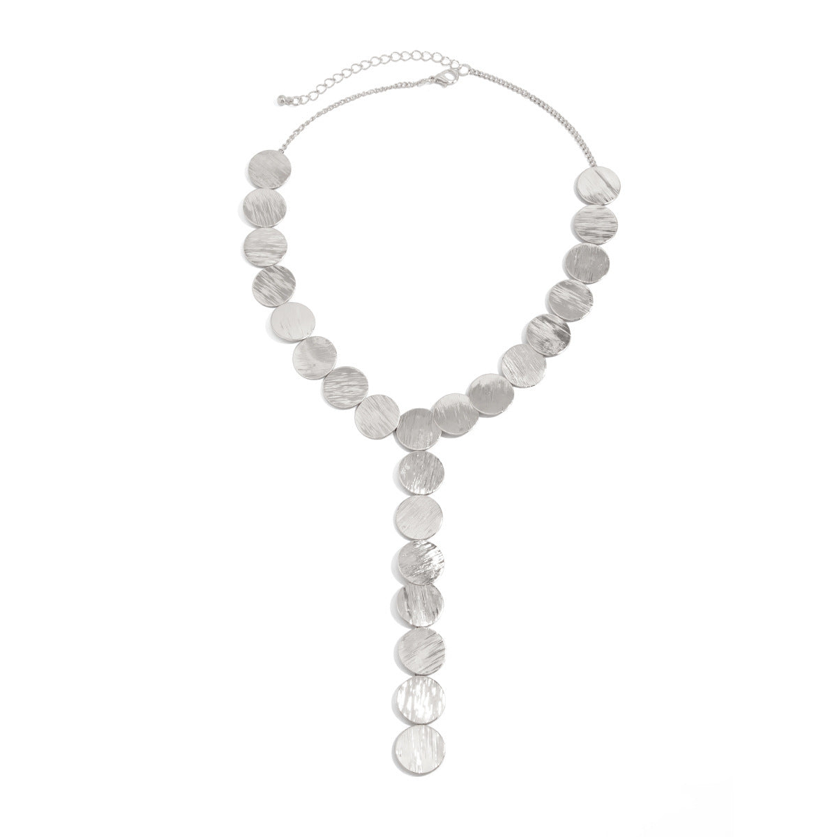 Textured Disc Y-Shaped Fringe Necklace