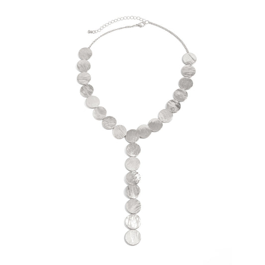 Textured Disc Y-Shaped Fringe Necklace
