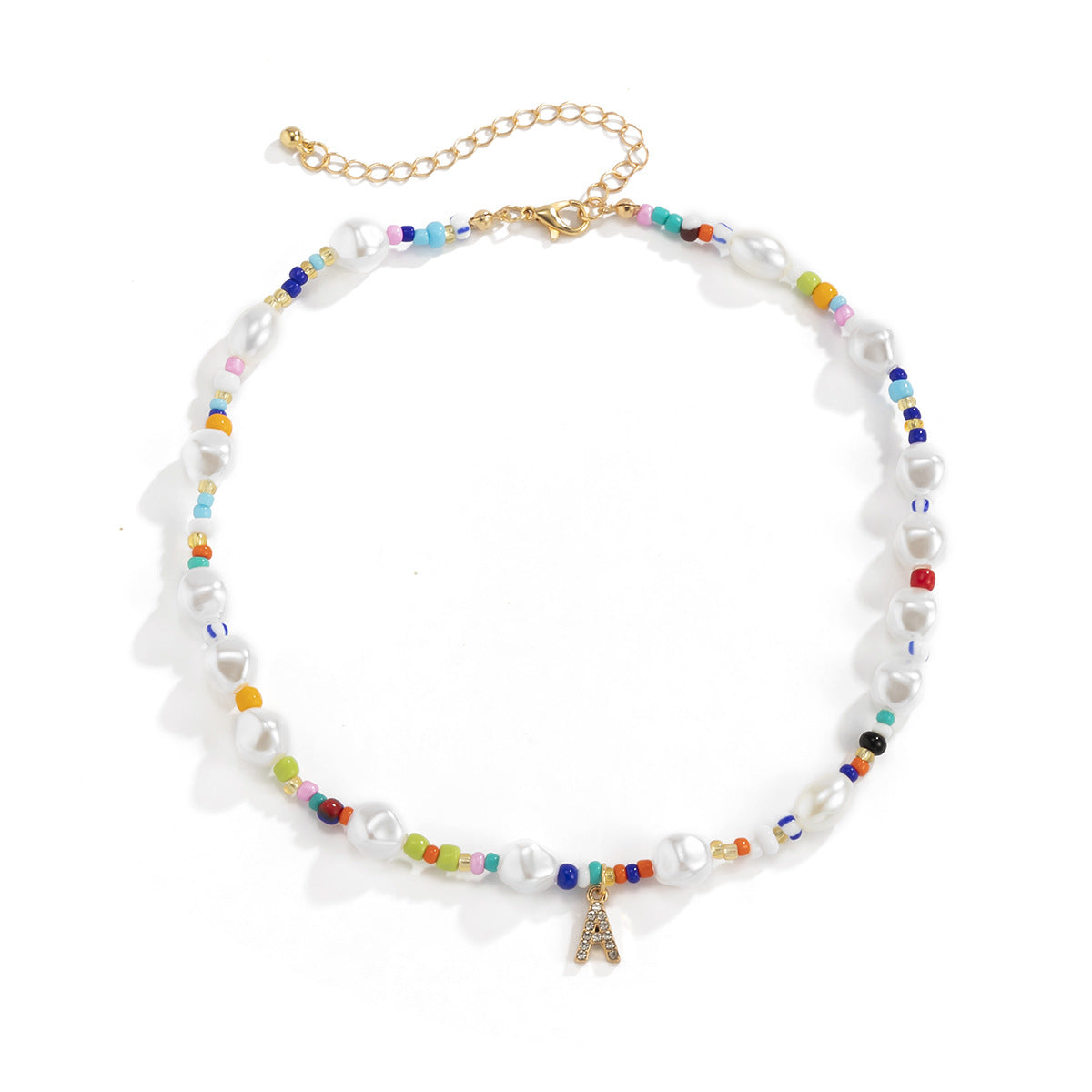 Planderful Collection Vienna Verve Imitation Pearl Beaded Necklace With Letter Pendant For Women Beach Chic