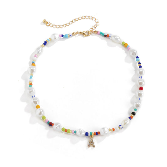 Planderful Collection Vienna Verve Imitation Pearl Beaded Necklace With Letter Pendant For Women Beach Chic