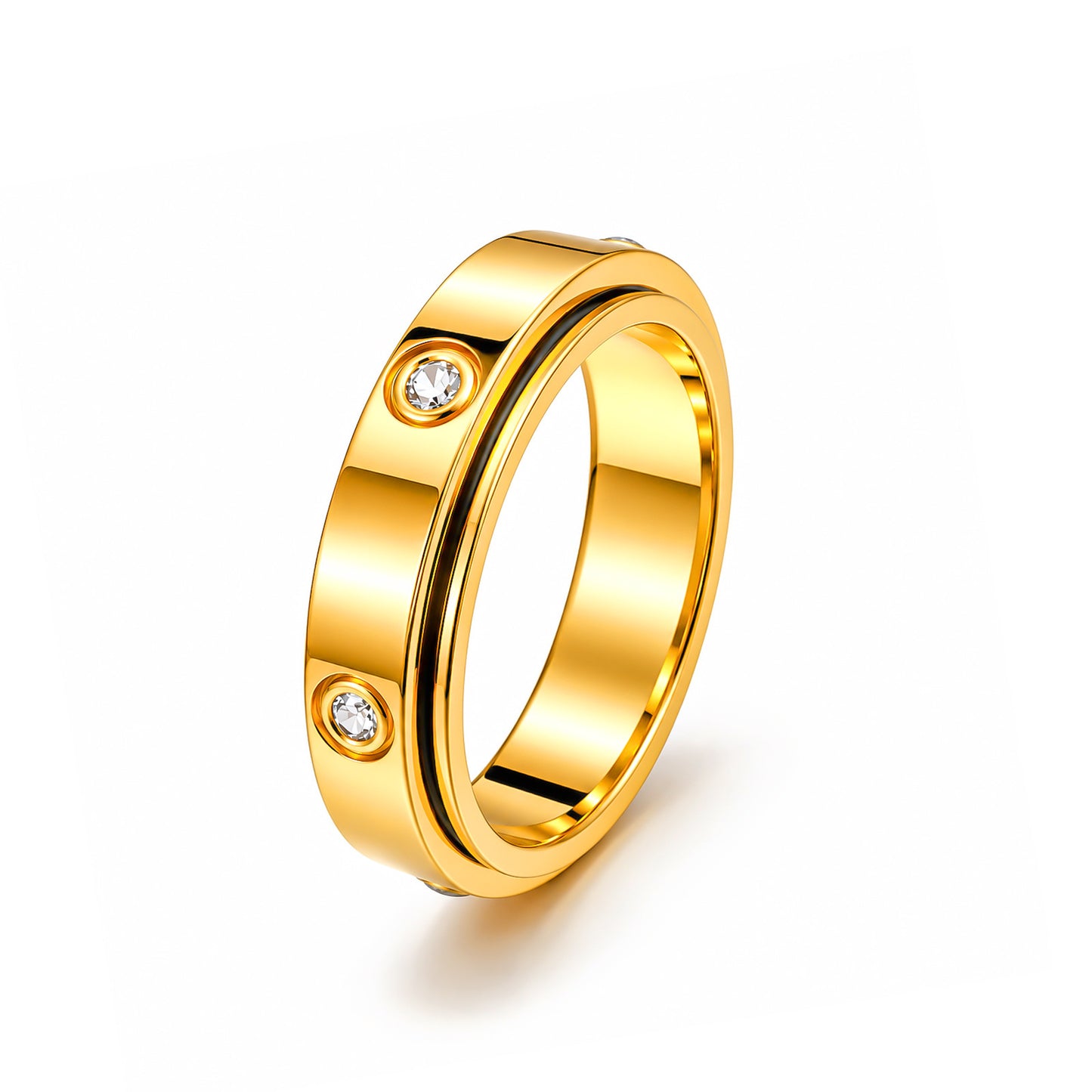 Planderful Everyday Genie Rotatable Zircon Stainless Steel Ring For Couples Unisex Light Luxury