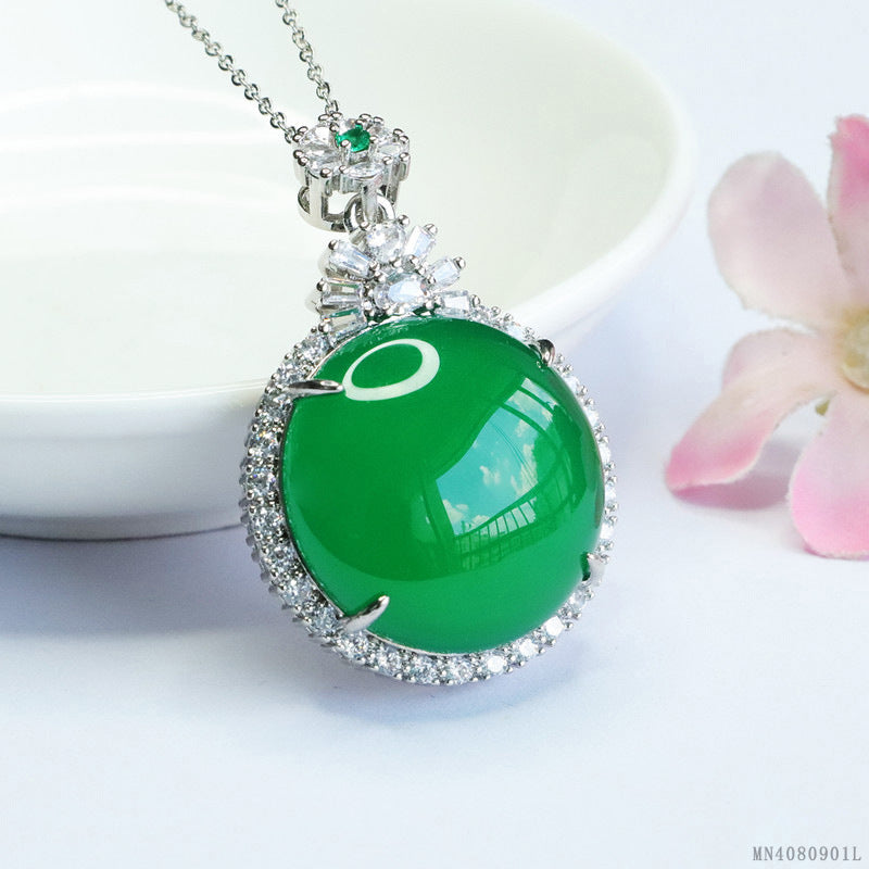 Green Chalcedony Peace Plaque Pendant — No Chain