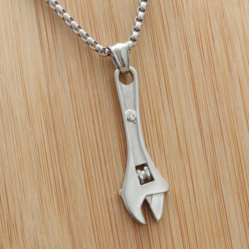 Customizable Titanium Steel Wrench Pendant - Trendy Stainless Steel Punk Necklace for Men