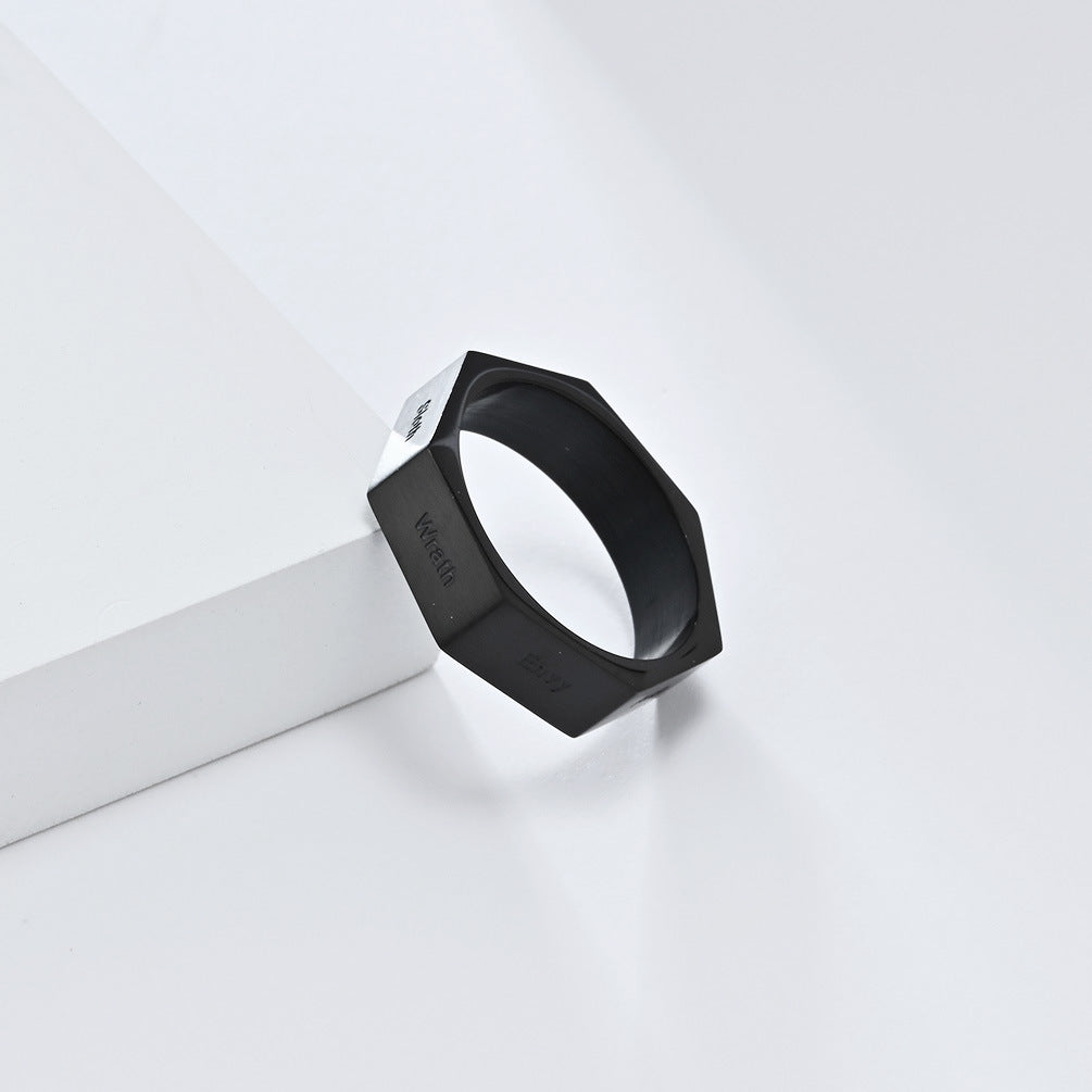 Steel Ring - Statement Genderless Everyday Genie Collection Inspired by Seven Deadly Sins and Virtues - Planderful