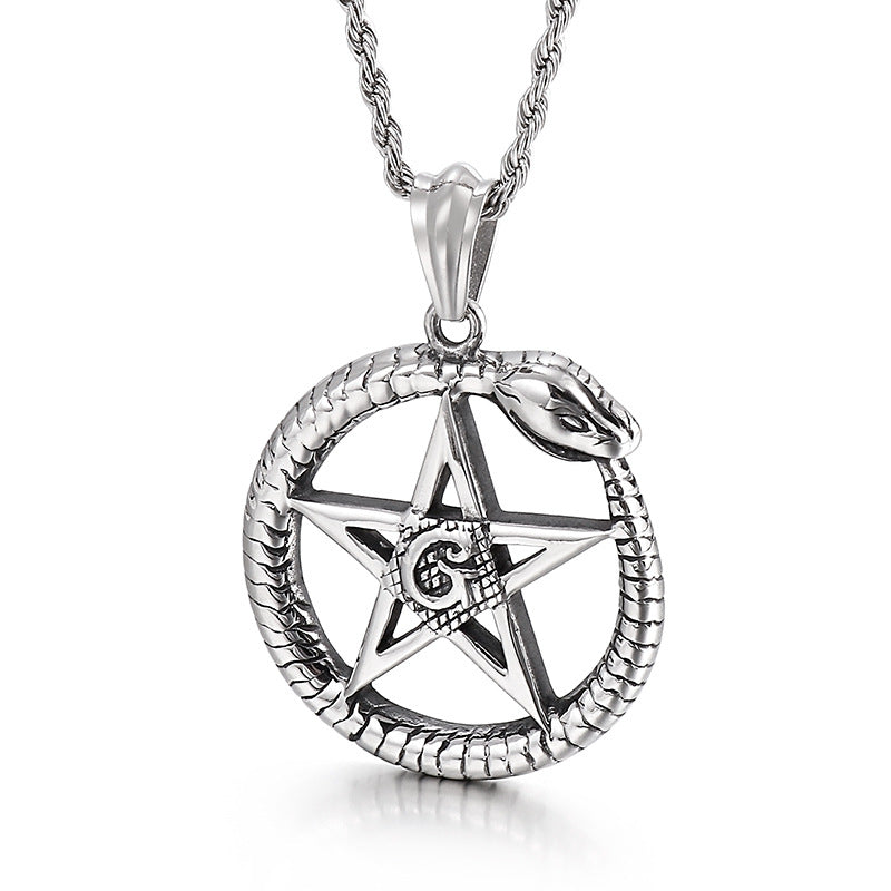Masonic Pentagram Titanium Steel Men's Pendant - Stylish Freemasonry Jewelry