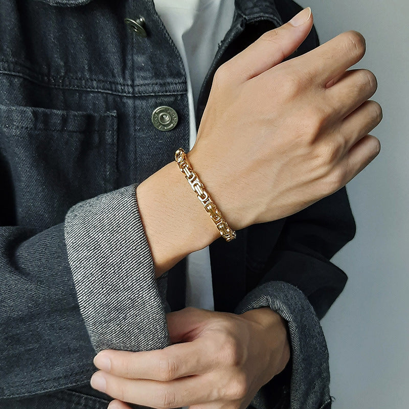 Square Byzantine Gold Foreign Stainless Steel Bracelet for Men