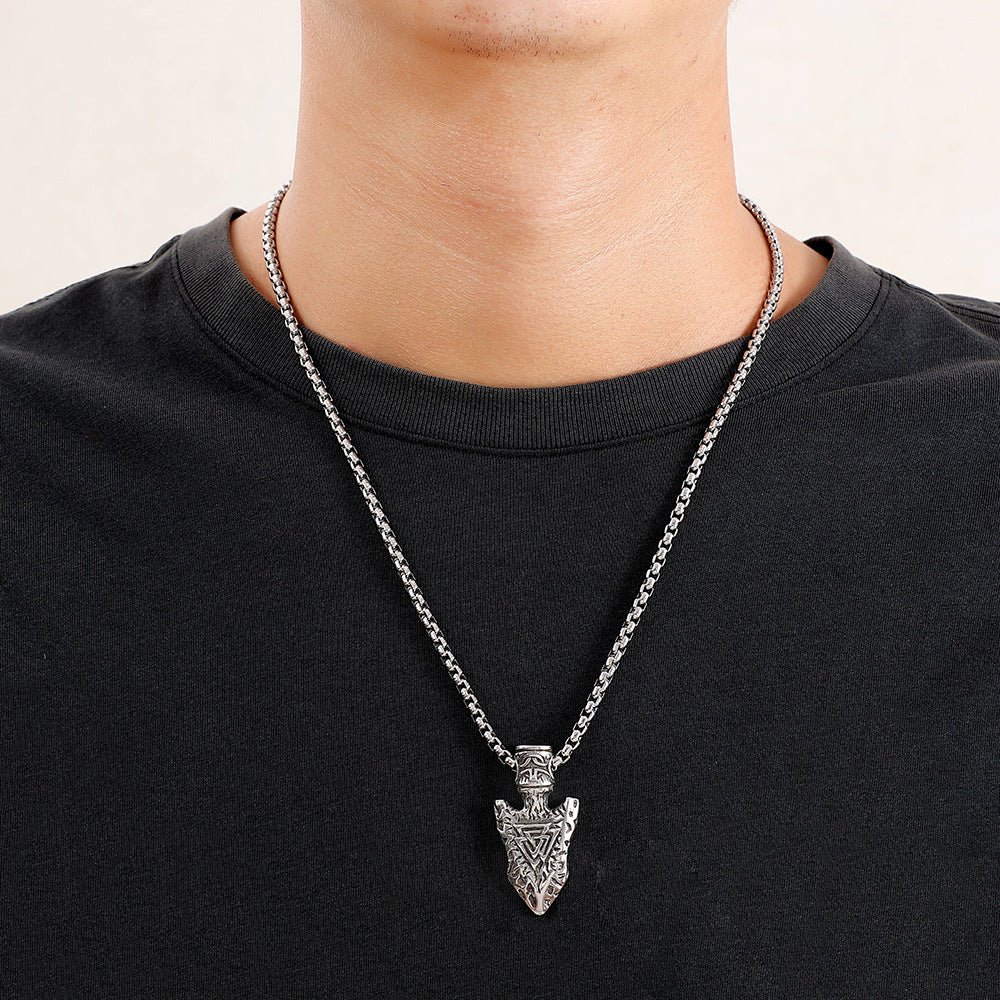Planderful Nordic Viking Triangle Rune Spear Pendant Necklace Durable Stainless Steel For Men Hip Hop Punk Fashion