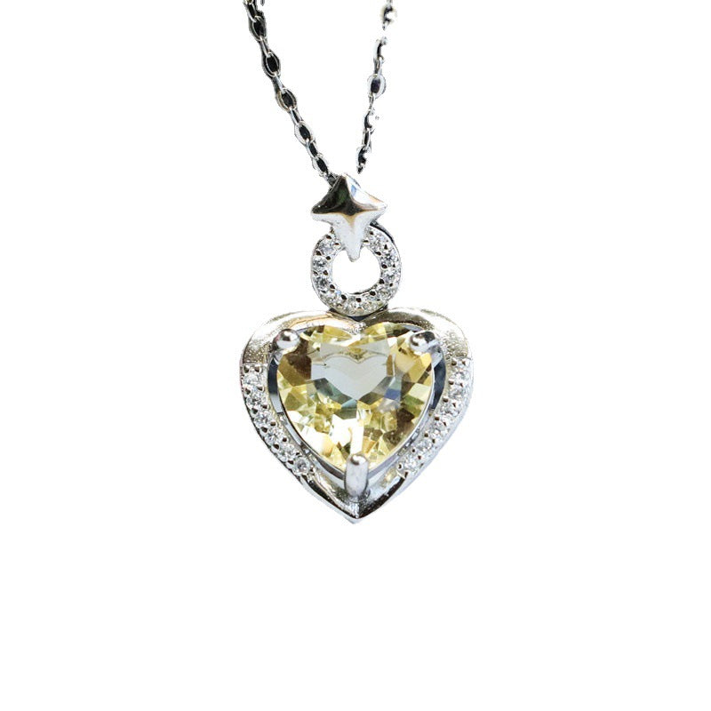 Citrine Heart & Star Silver Pendant — No Chain