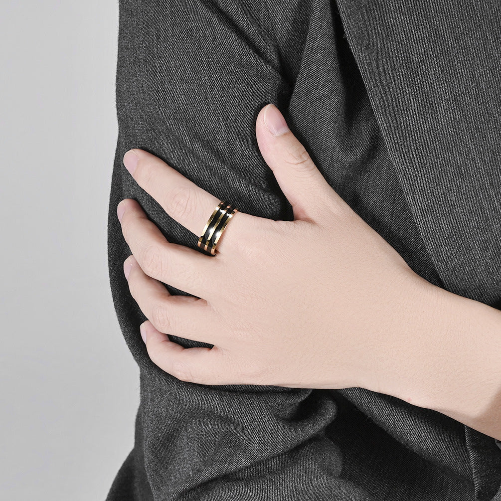 Cross-Border European and American Titanium Steel 18K Gold Three-Piece Set Oil Drop Ring Jewelry for Men and Women