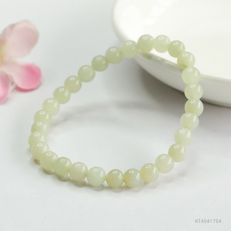 Qingshui Hetian Jade Round Bead Bracelet