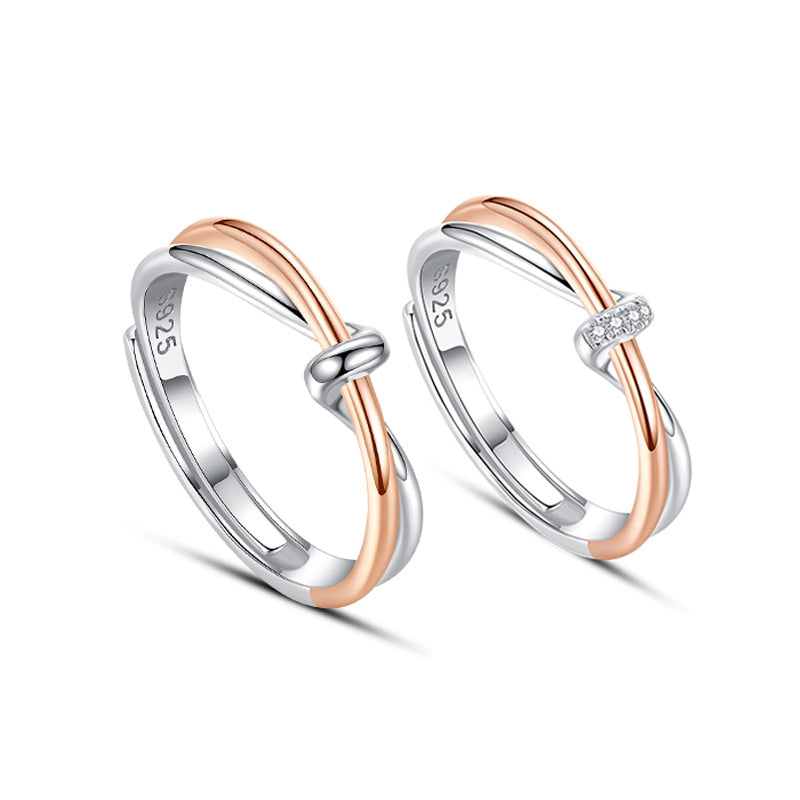 925 Sterling Silver Twin Knot Couple Ring For Women Adjustable Light Luxury Christmas Gift Planderful