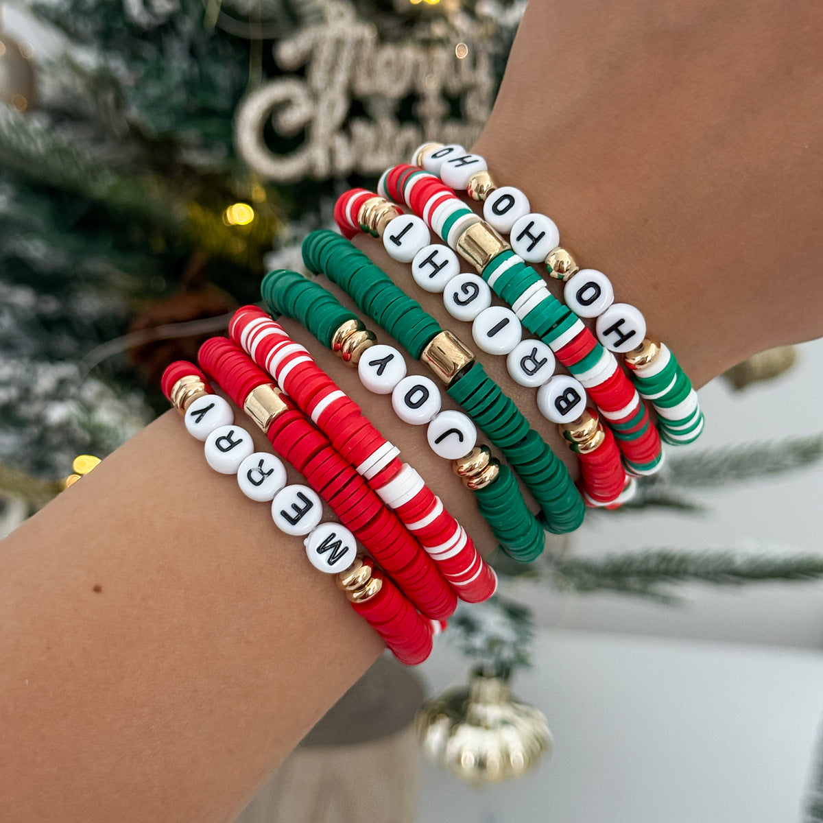 Planderful Collection Vienna Verve Elastic Beaded Christmas Bracelet For Women Gift For Her Festive Statement Jewelry