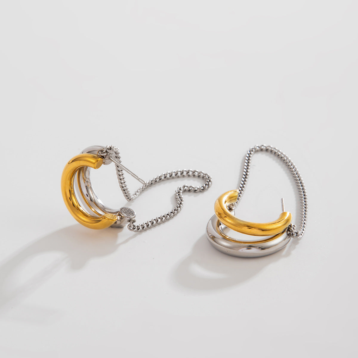 Planderful Vienna Verve Two Tone C Shaped Stud Earrings Stainless Steel Geometric Minimalist Statement for Modern Women
